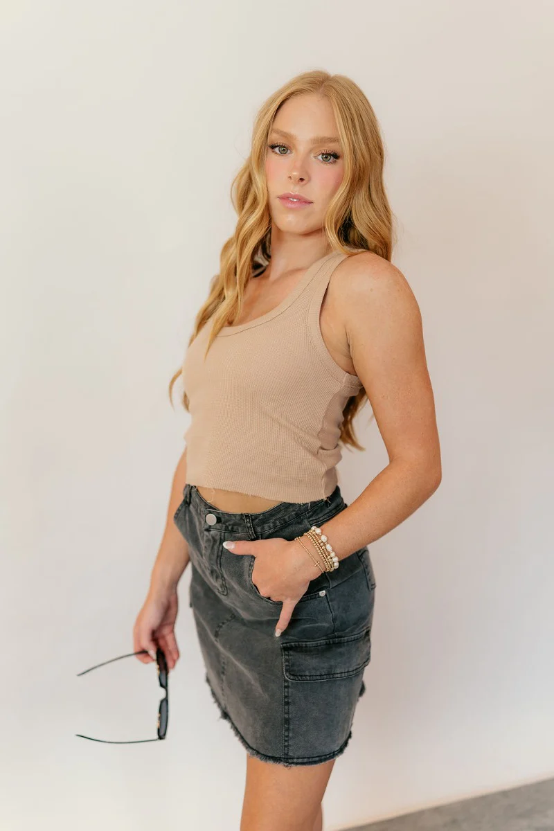 Stella Taupe Raw-Hem Cropped Tank - Image 4