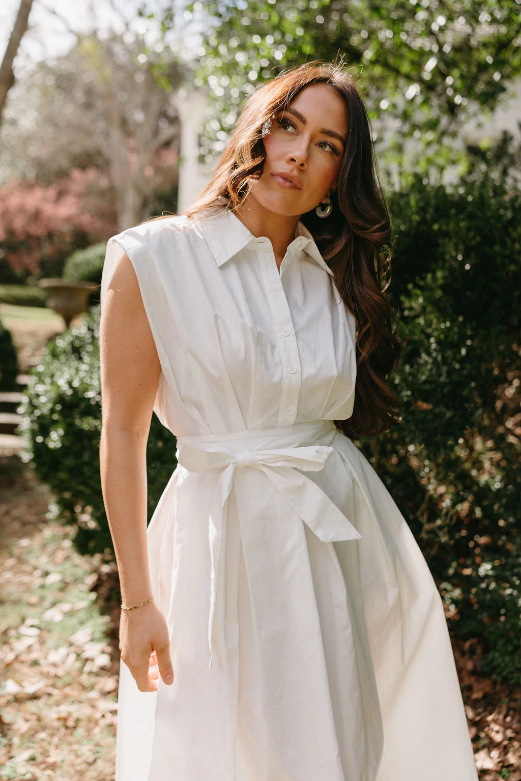 Stephanie White Tie Belt Midi Dress - Image 2