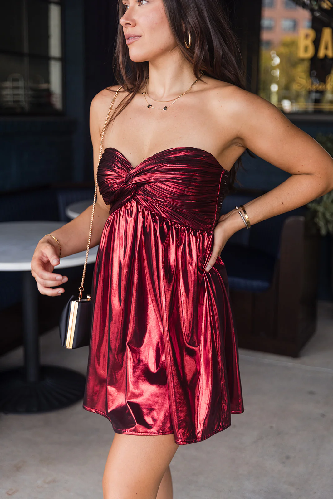 Stevie Metallic Red Twist Mini Dress - Image 3
