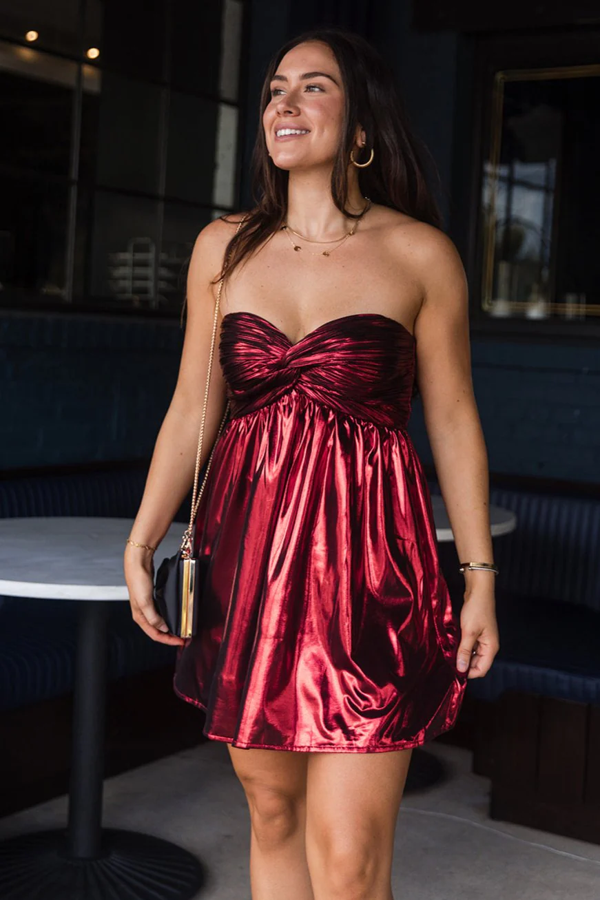 Stevie Metallic Red Twist Mini Dress - Image 5