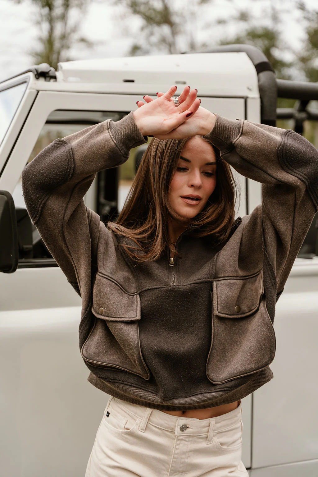 Stevie Washed Charcoal Grey Quarter Zip Pullover - Image 2