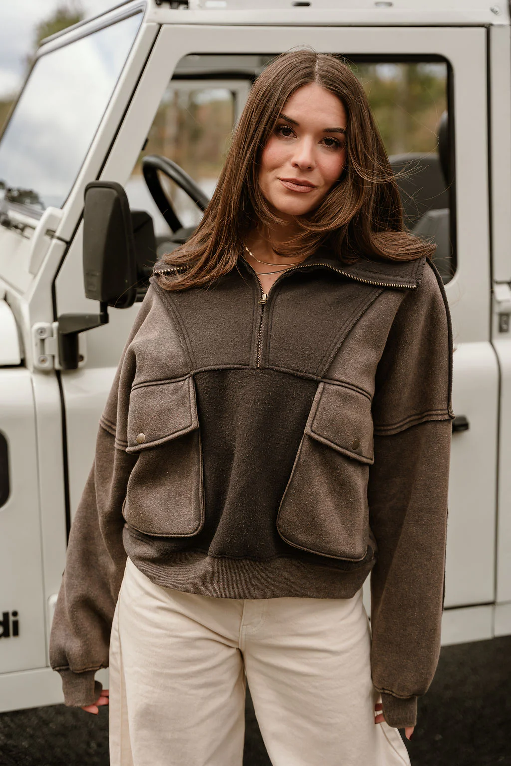 Stevie Washed Charcoal Grey Quarter Zip Pullover - Image 7