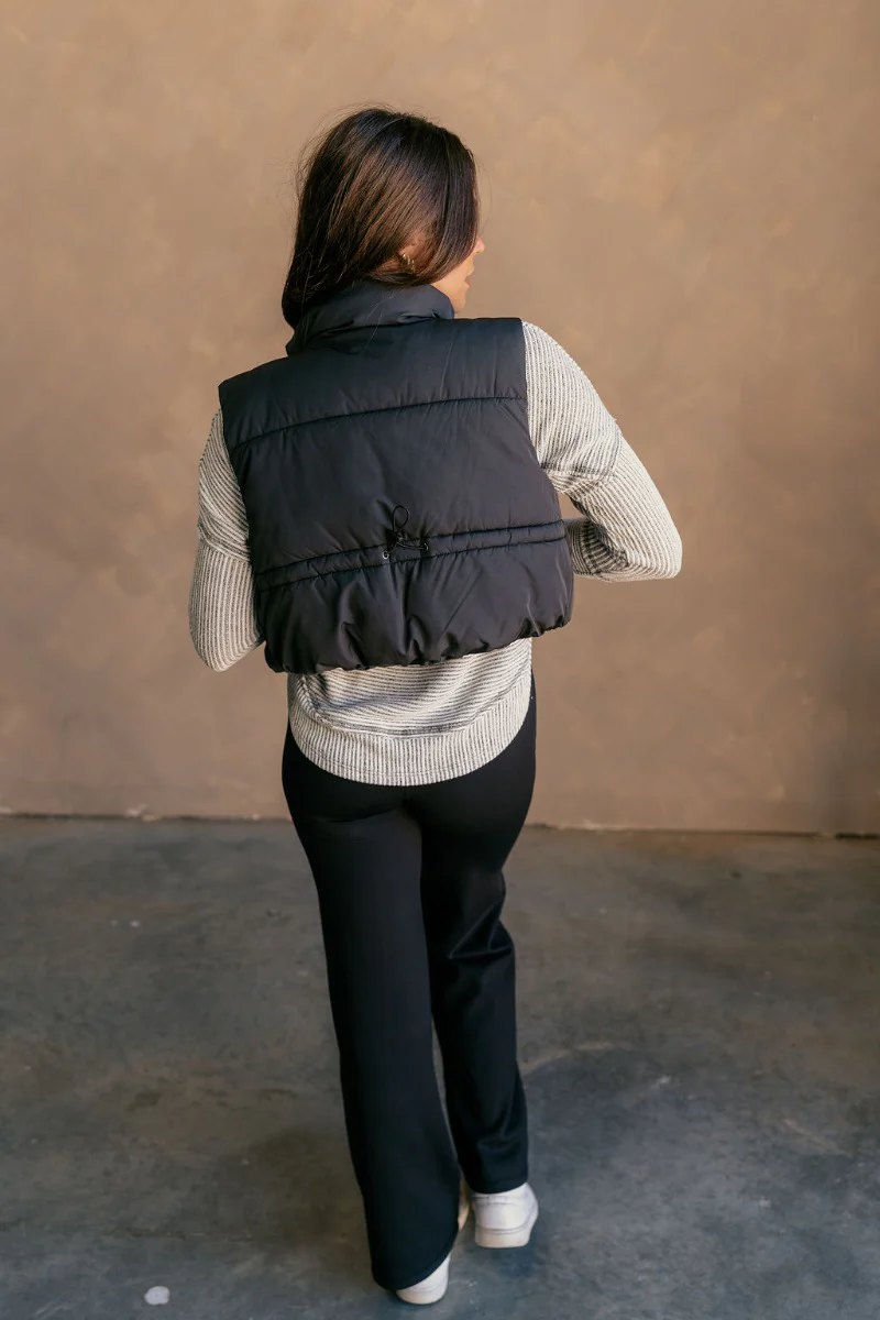 Sutton Black Cropped Puffer Vest - Image 6