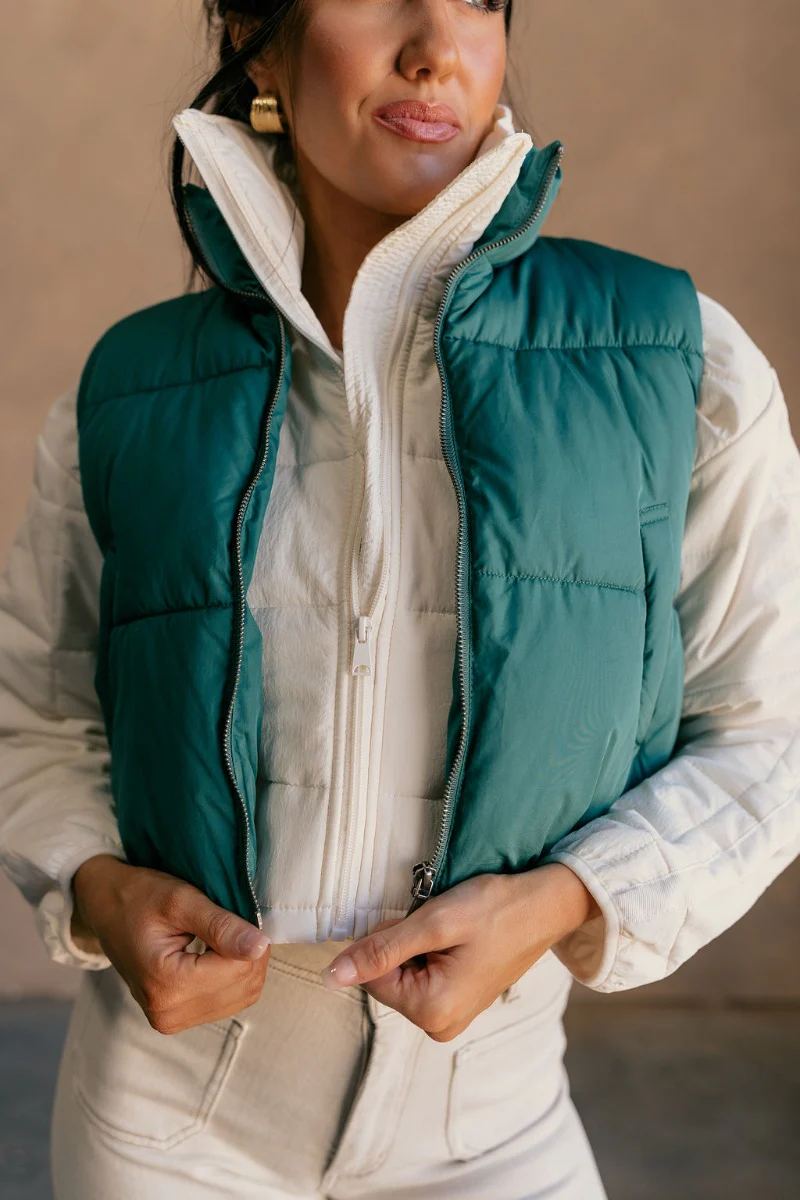 Sutton Green Cropped Puffer Vest - Image 2