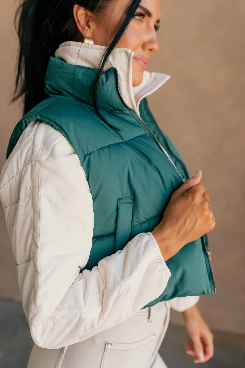 Sutton Green Cropped Puffer Vest - Image 3