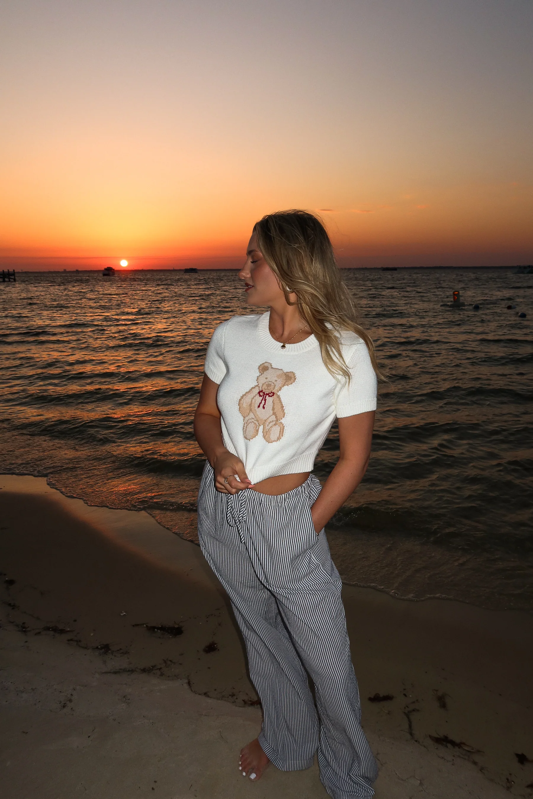 Sutton White Teddy Bear Short Sleeve Sweater - Image 6