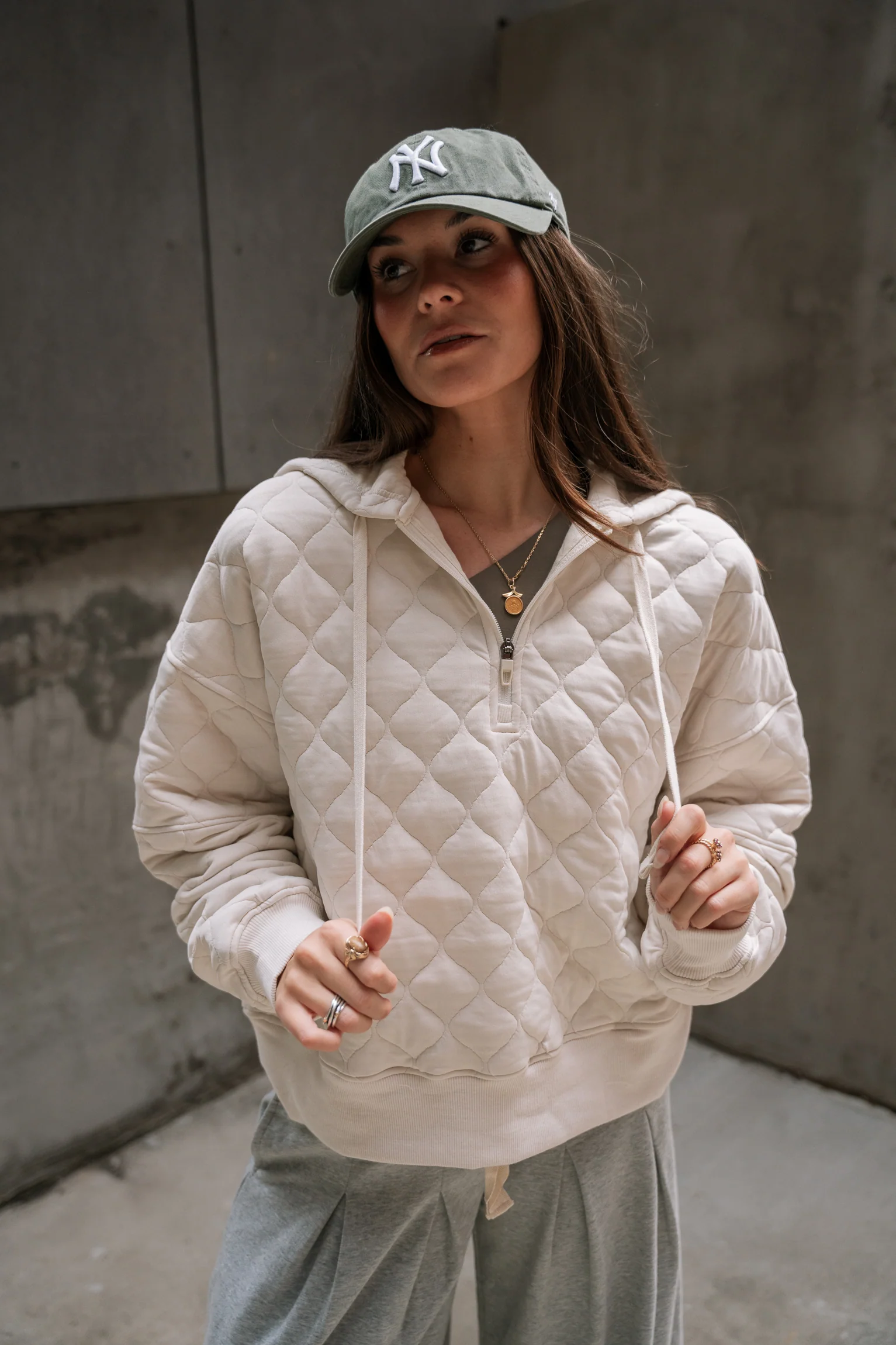 Sylvie Bone Quilt Quarter Zip-Up Jacket