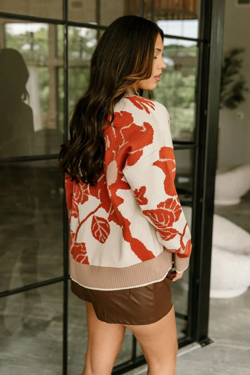 Eliana Rust & Cream Floral Quarter Zip Sweater - Image 7