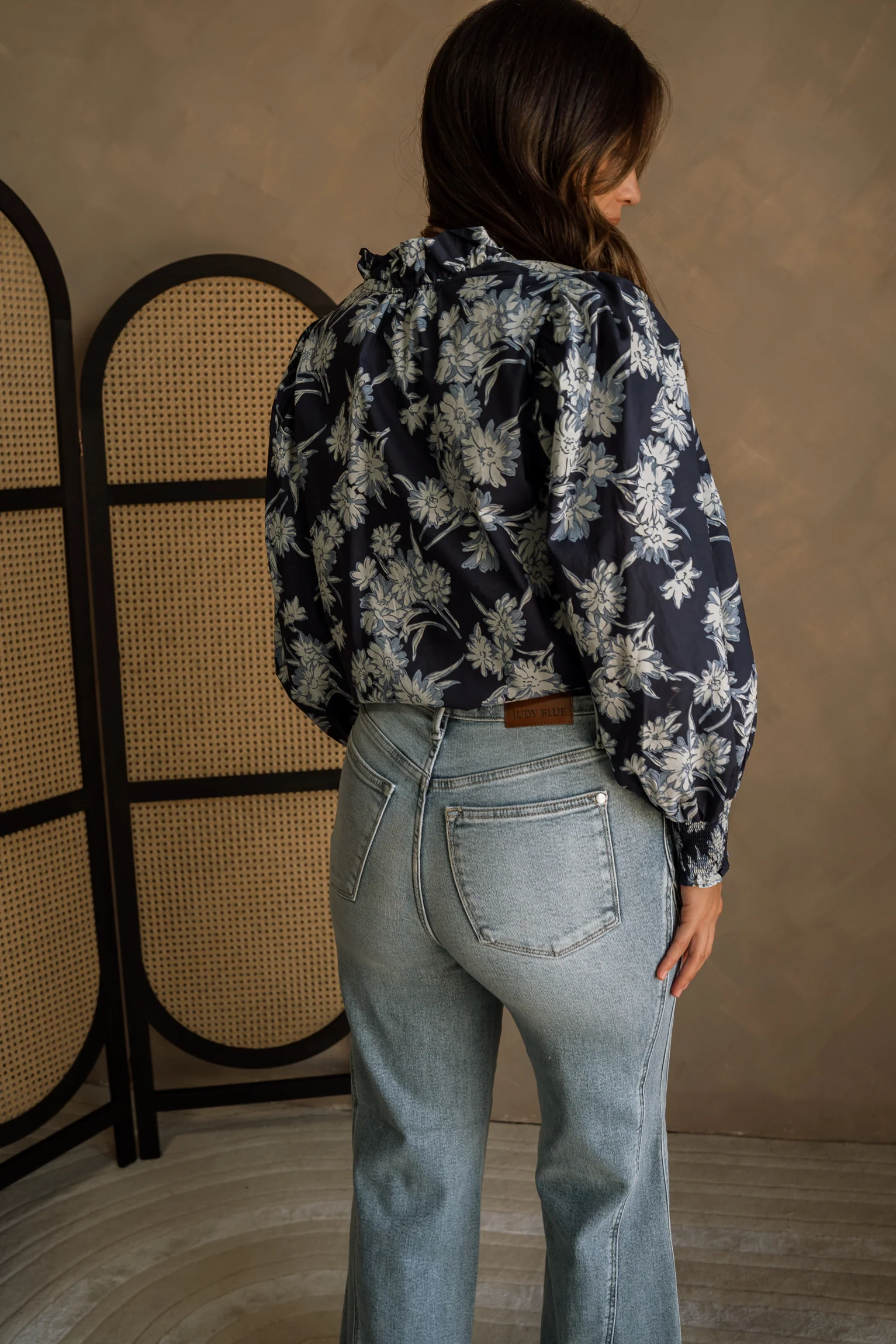 Ema Navy & White Floral Long Sleeve Top - Image 4