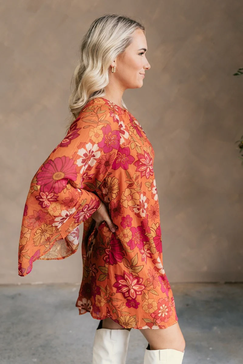 Tabitha Rust Floral Flare Sleeve Mini Dress - Image 4