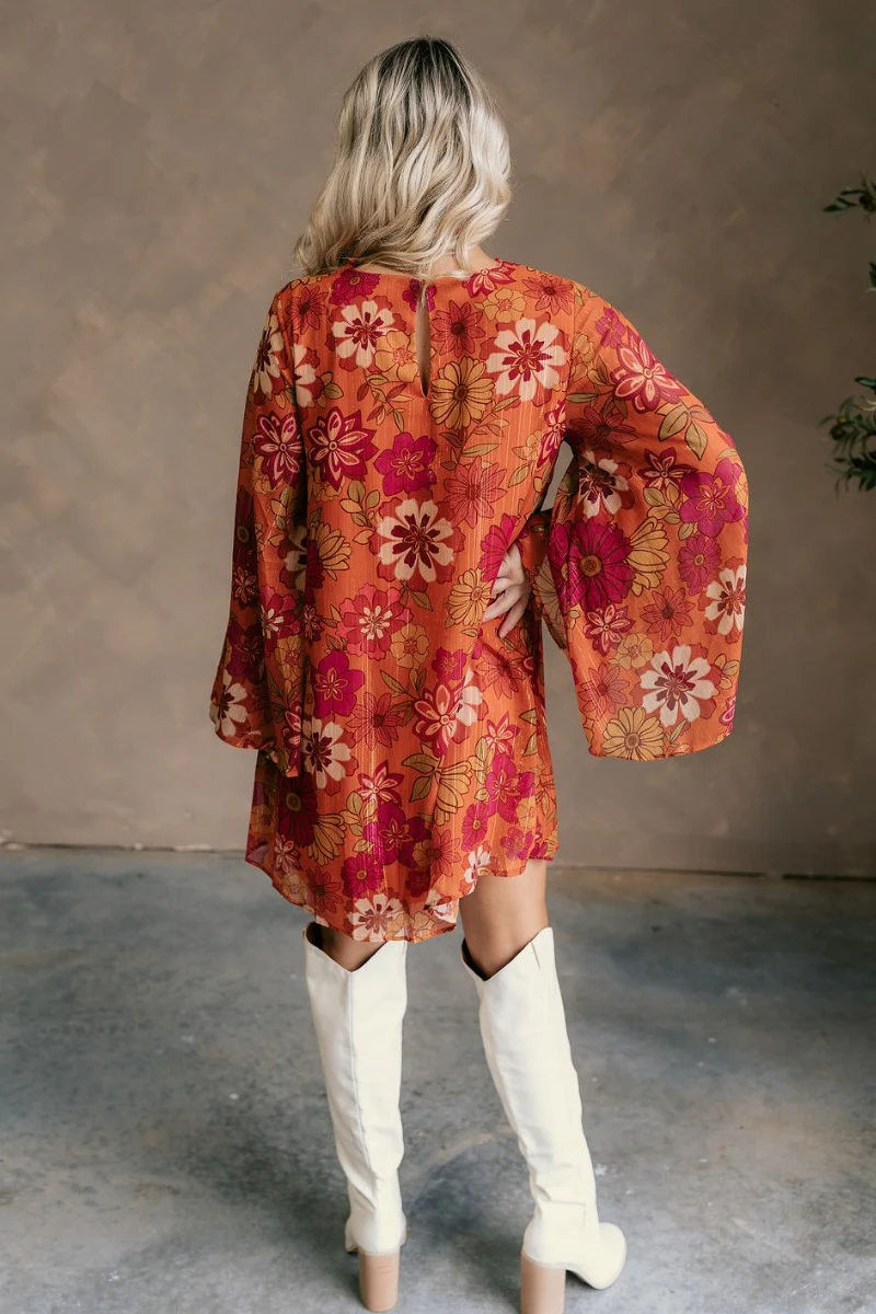 Tabitha Rust Floral Flare Sleeve Mini Dress - Image 6
