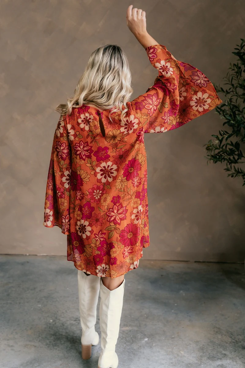 Tabitha Rust Floral Flare Sleeve Mini Dress - Image 7