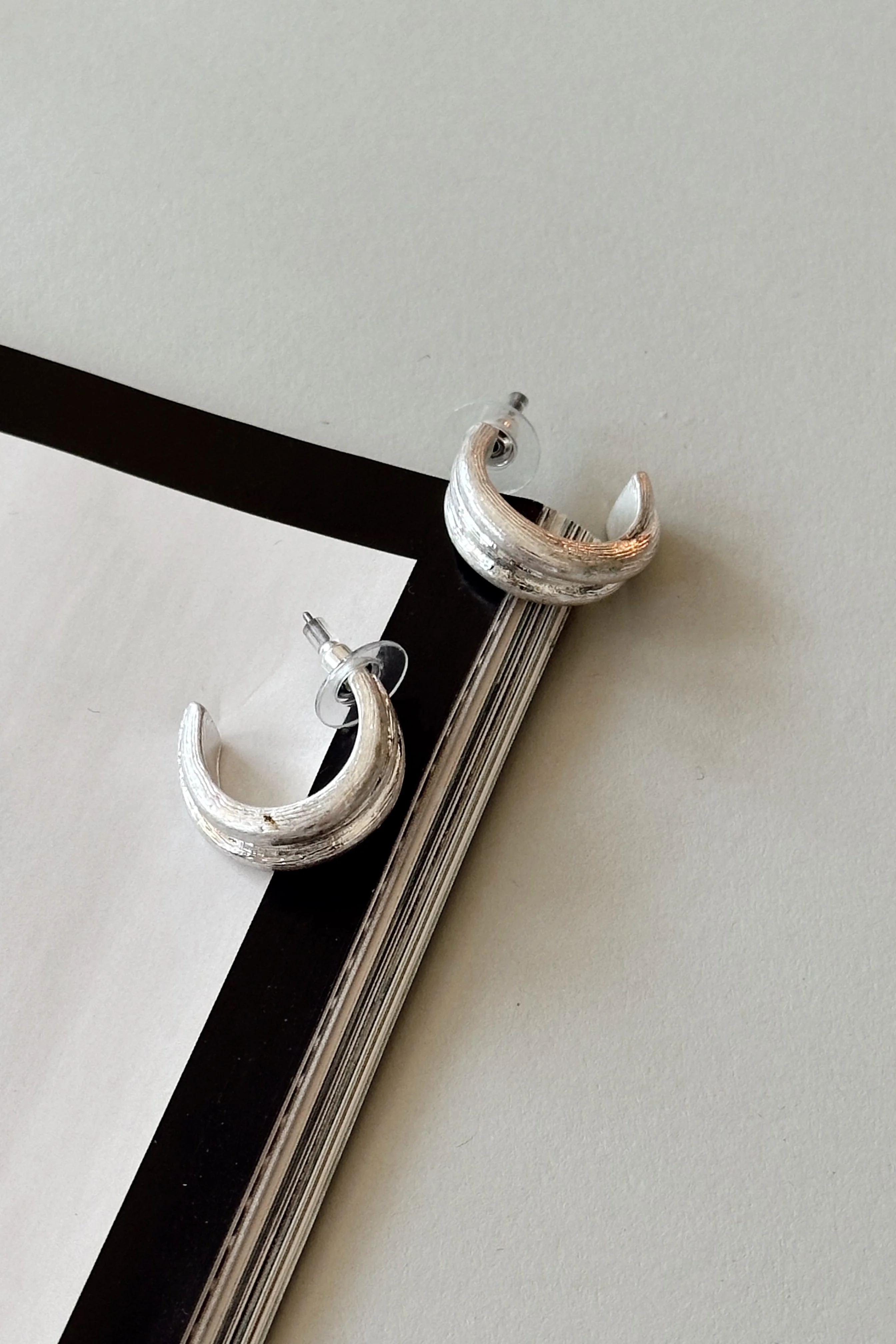 Tana Brushed Silver Hoop Earrings - Image 2