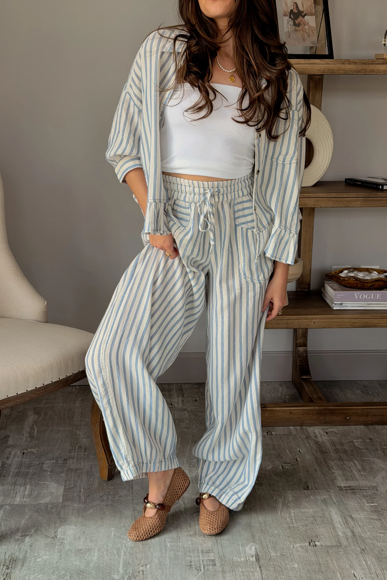 Tara Blue & Ivory Stripe Pants - Image 2