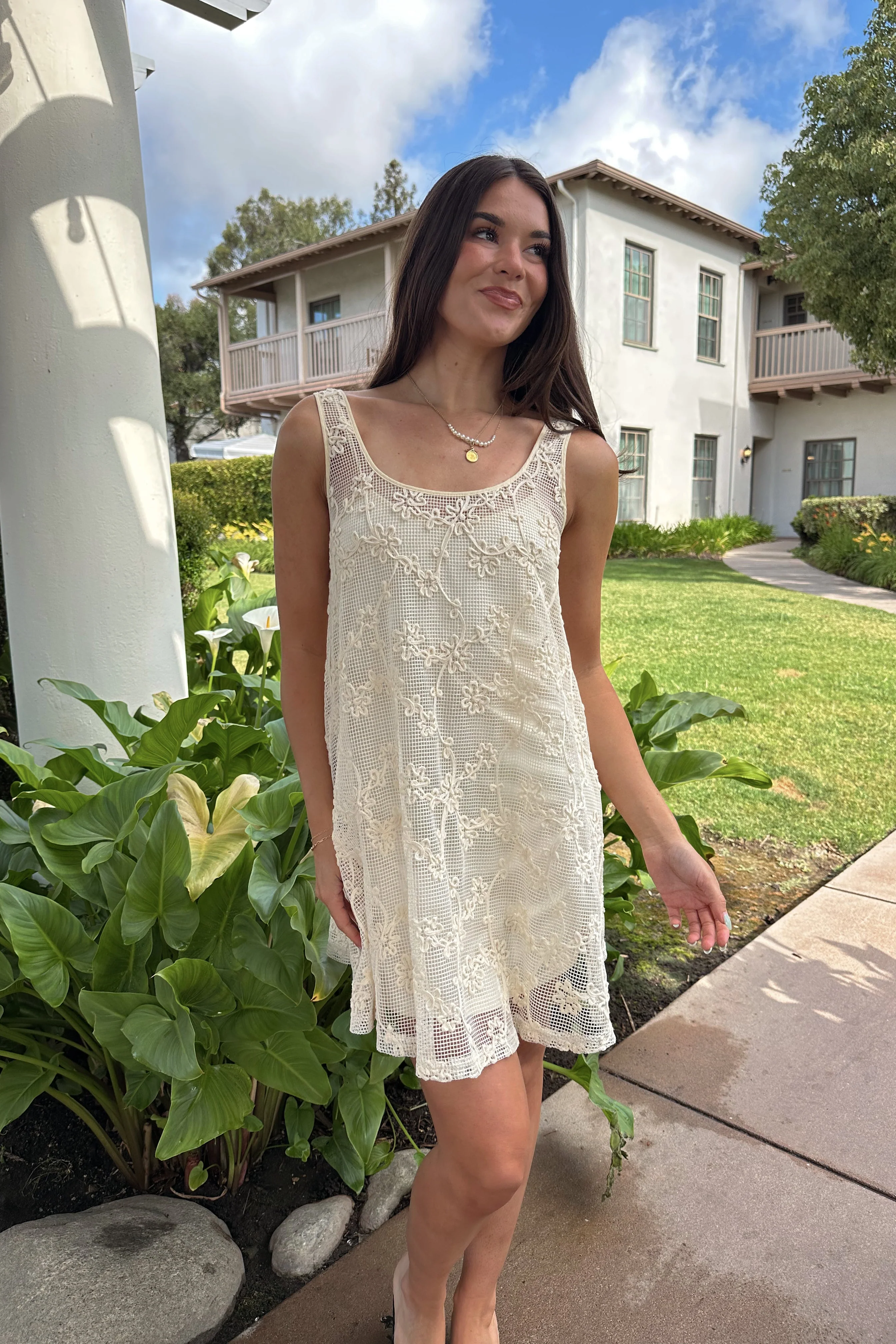 Tara Natural Crochet Mini Dress - Image 2