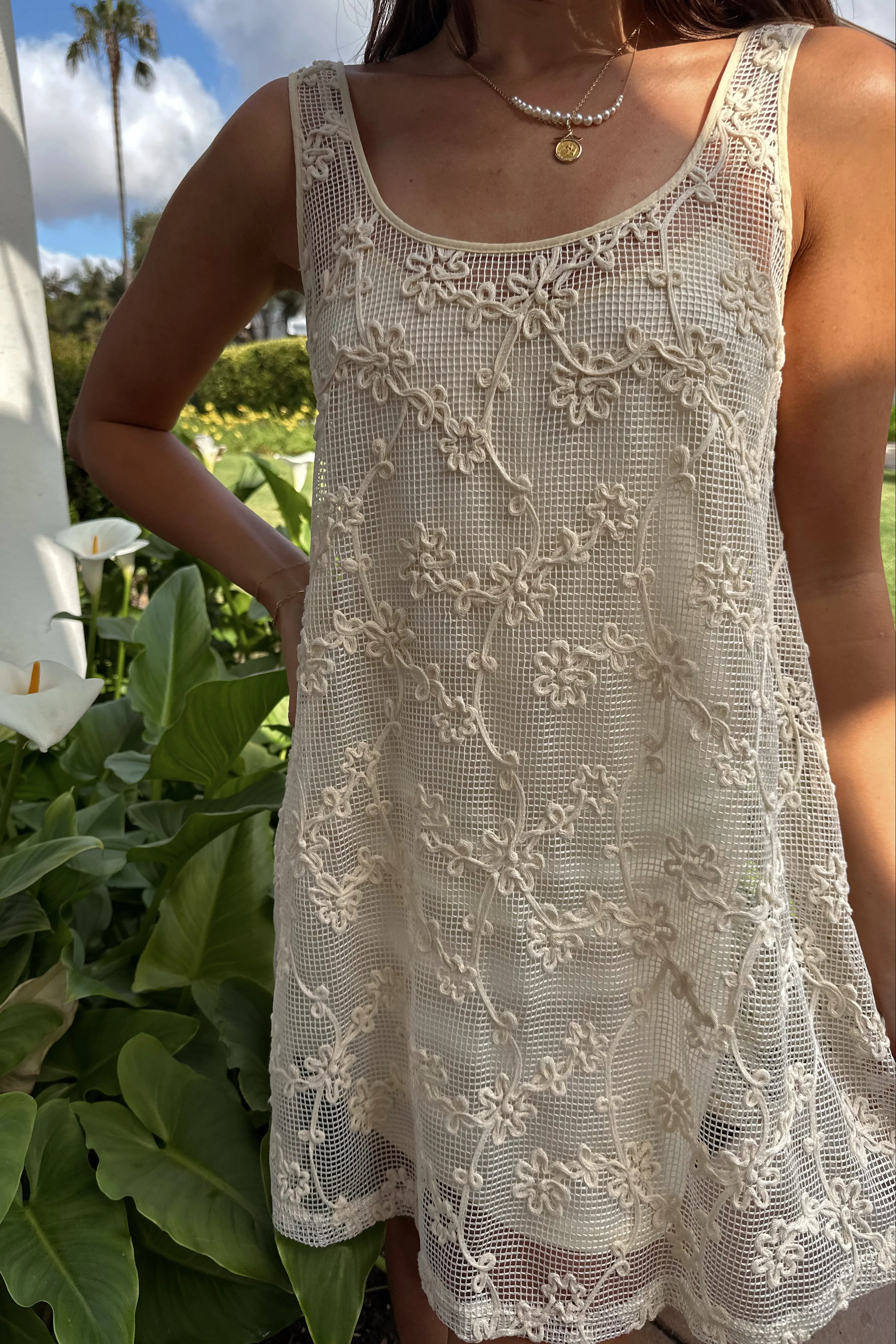 Tara Natural Crochet Mini Dress - Image 7