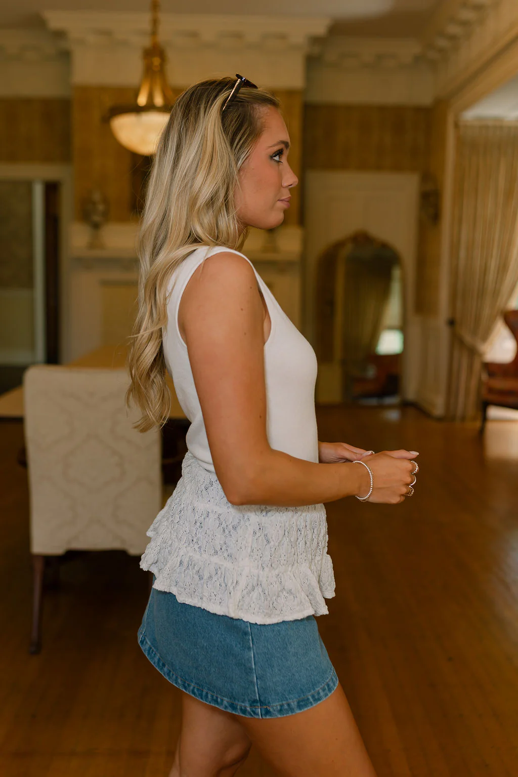 Tasha White Lace Flare Tank Top - Image 6