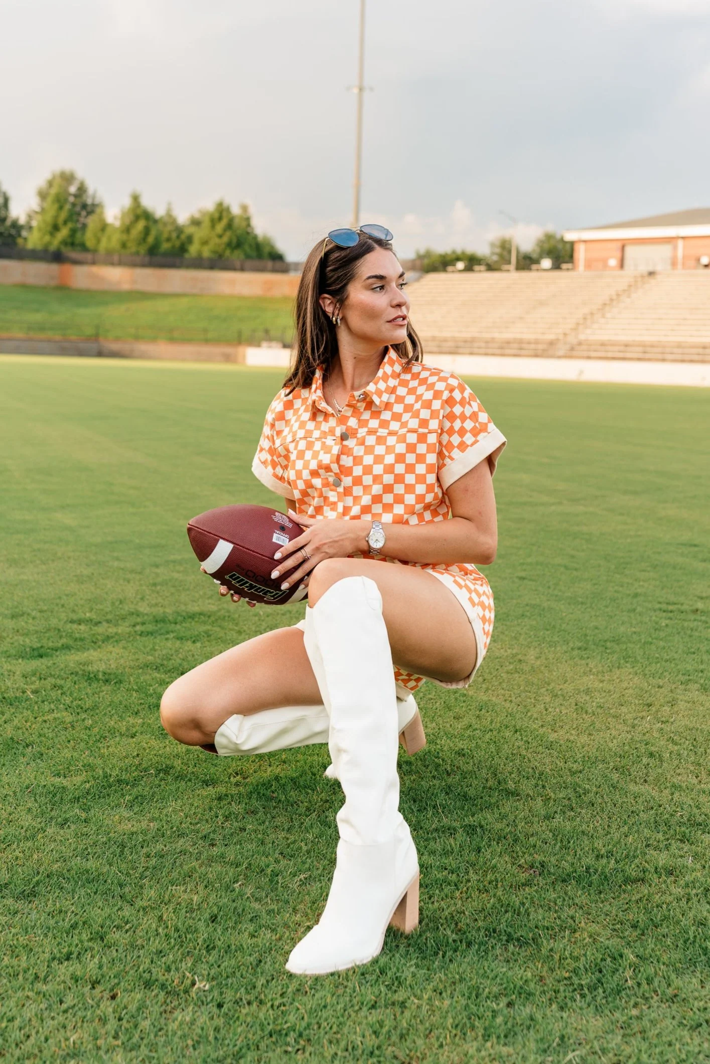 Tatum Orange and Cream Checkered Romper