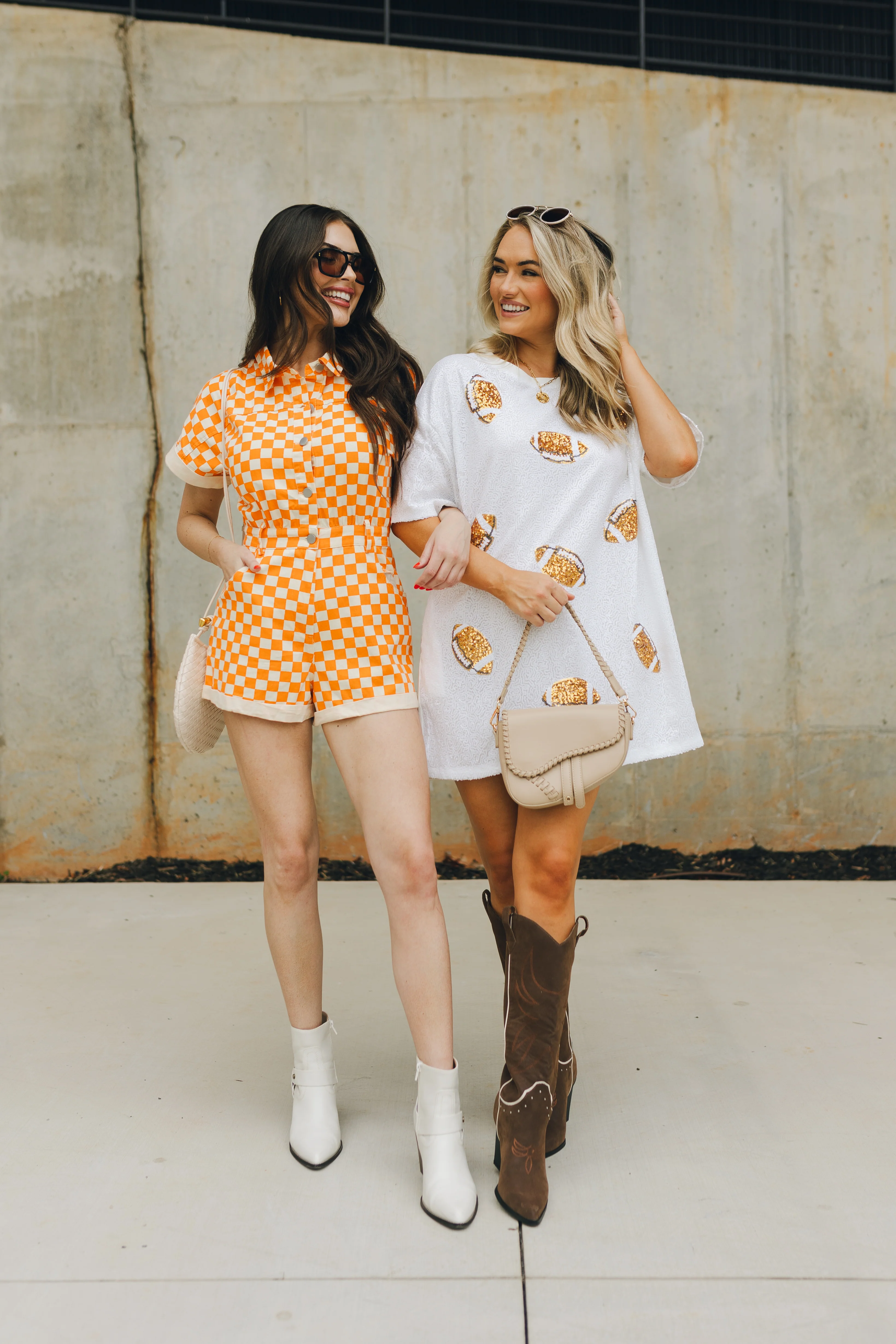Tatum Orange and Cream Checkered Romper - Image 8
