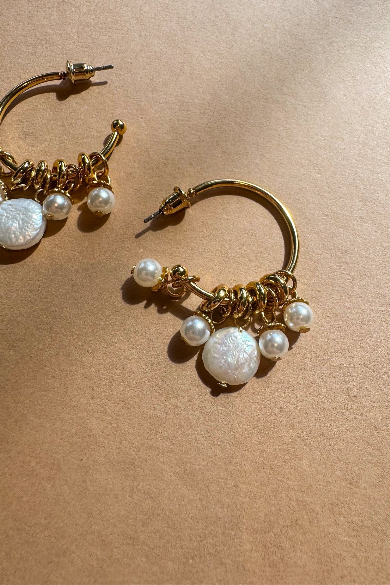 Tayla Gold & Pearl Dangle Hoop Earring - Image 2