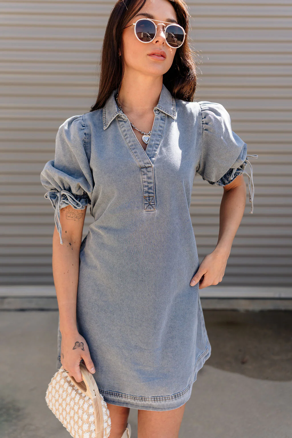 Teagan Denim Puff Sleeve Mini Dress - Image 2