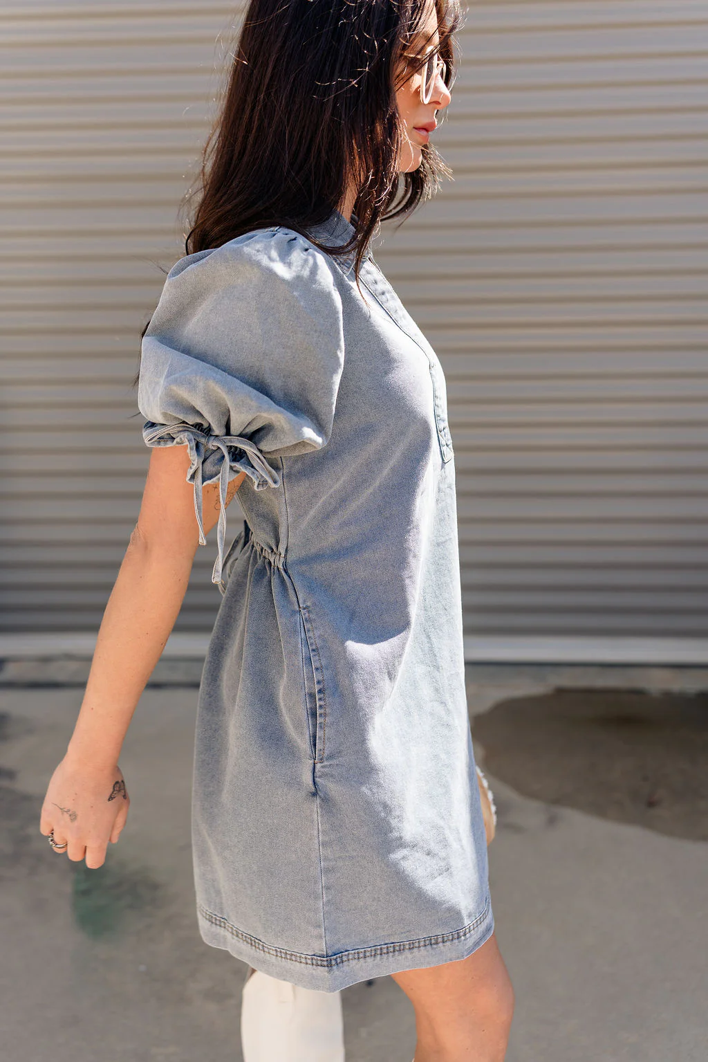 Teagan Denim Puff Sleeve Mini Dress - Image 6