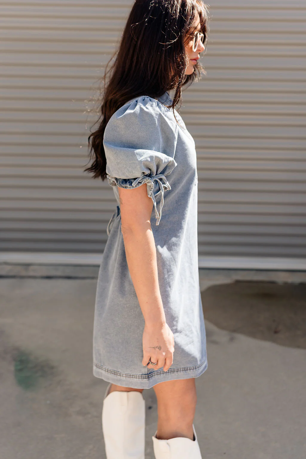 Teagan Denim Puff Sleeve Mini Dress - Image 7