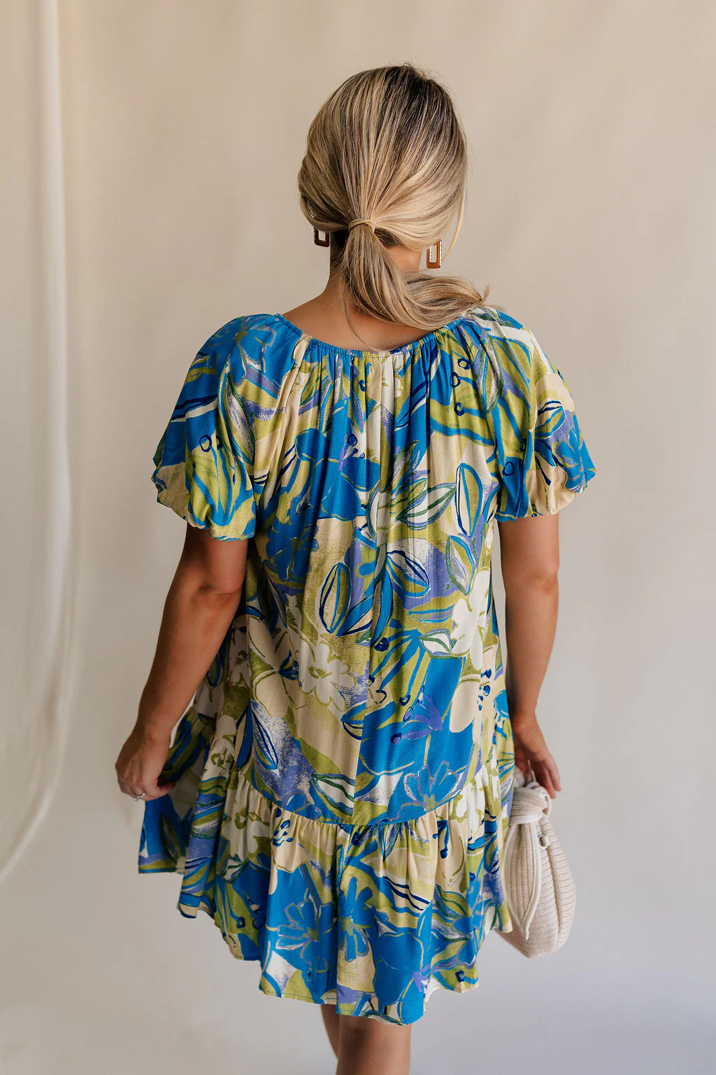 Tessa Blue & Lime Green Floral Mini Dress - Image 8