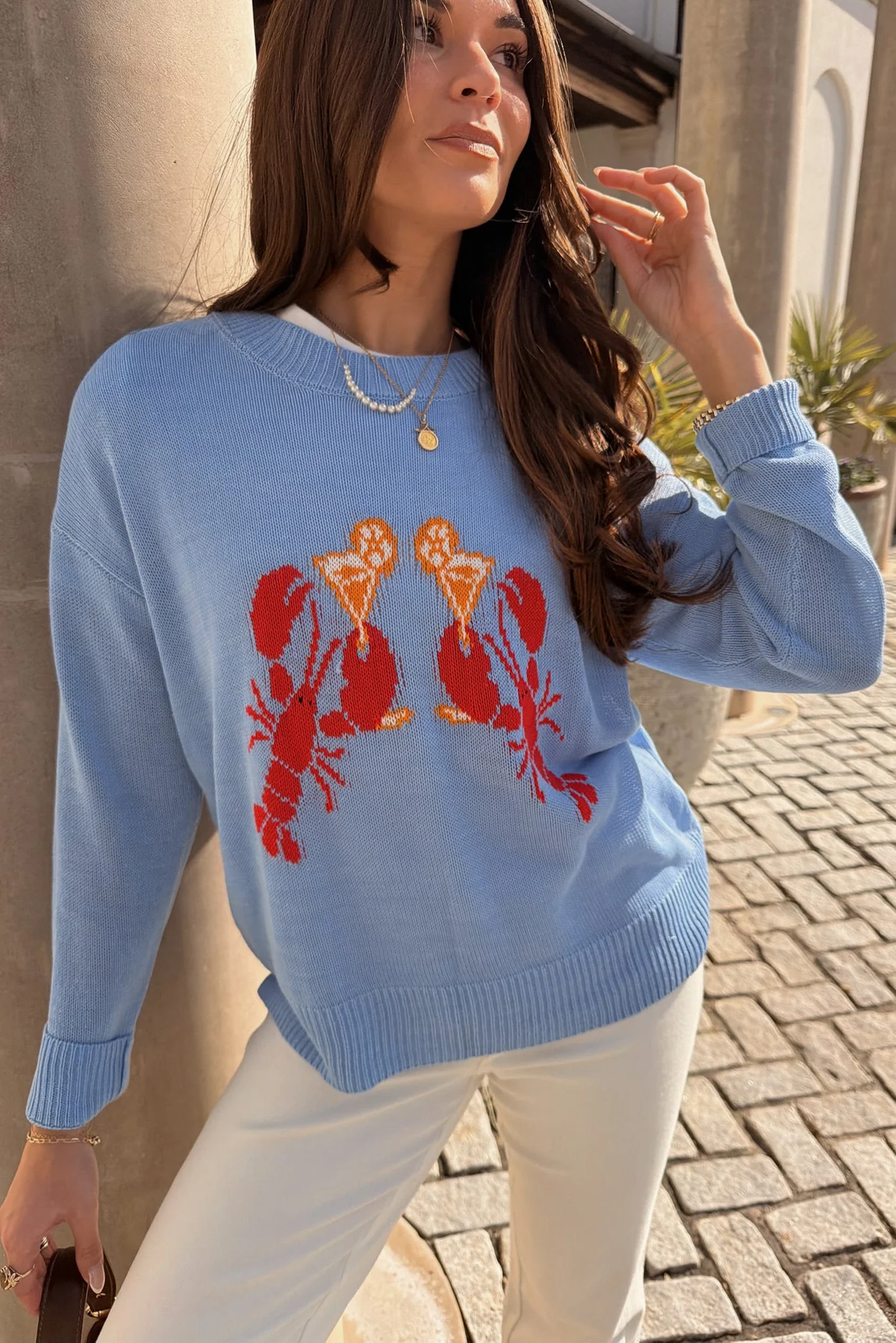 Tessa Blue Lobsters & Cocktails Knit Sweater
