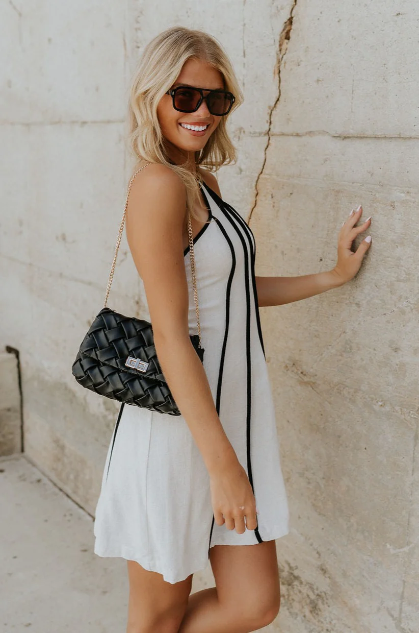 Tessa Natural Linen & Black Trim Mini Dress - Image 2