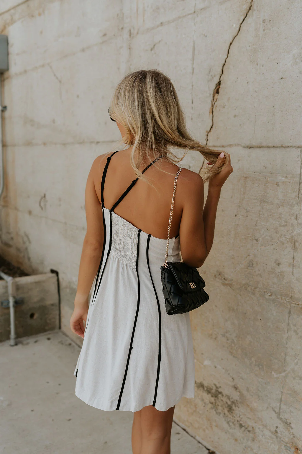 Tessa Natural Linen & Black Trim Mini Dress - Image 3