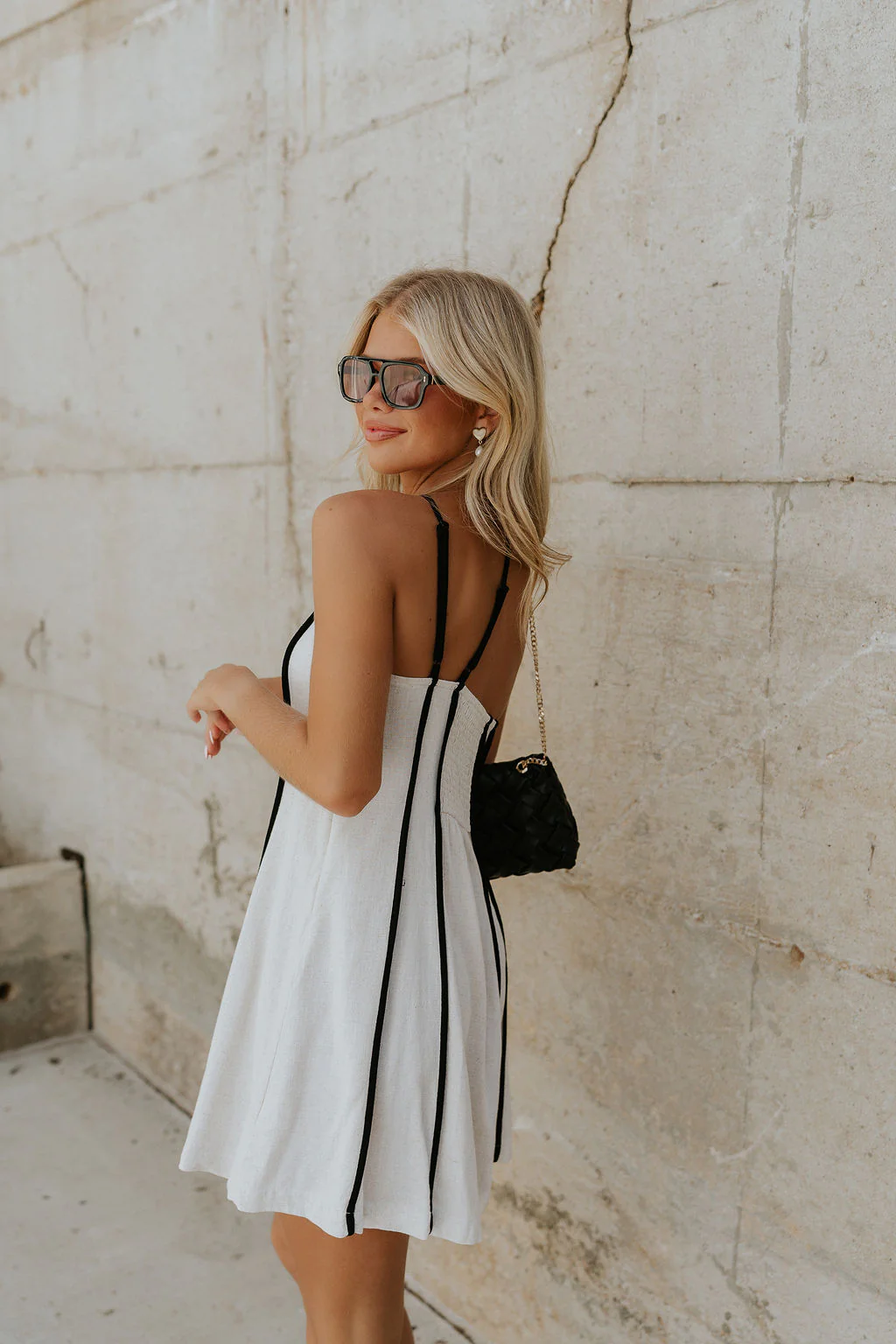 Tessa Natural Linen & Black Trim Mini Dress - Image 6