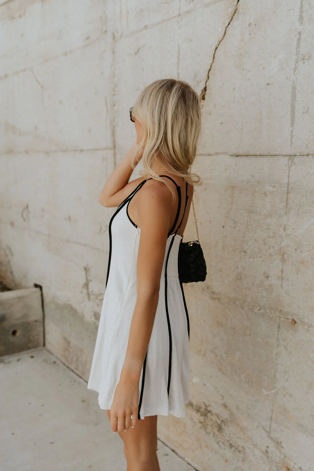 Tessa Natural Linen & Black Trim Mini Dress - Image 7