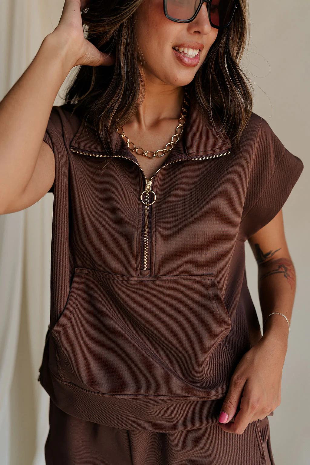 Thea Brown Ribbed Sleeveless Top - Image 2