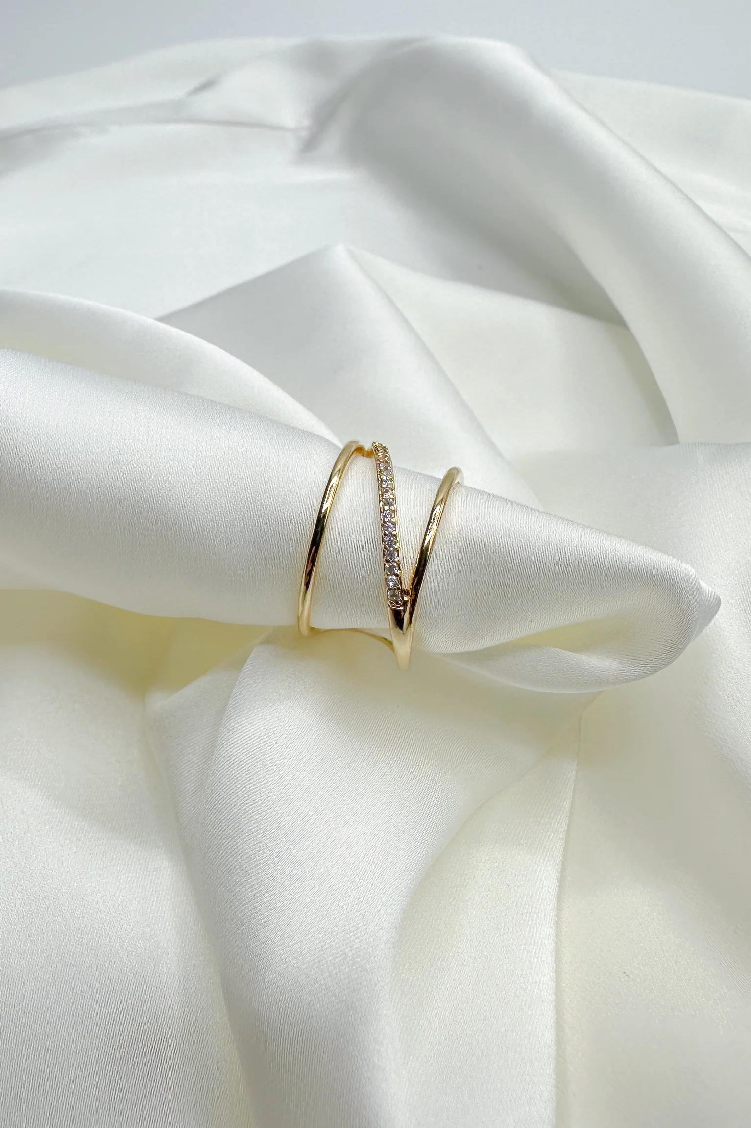 Thea Gold & Rhinestone Bands Ring