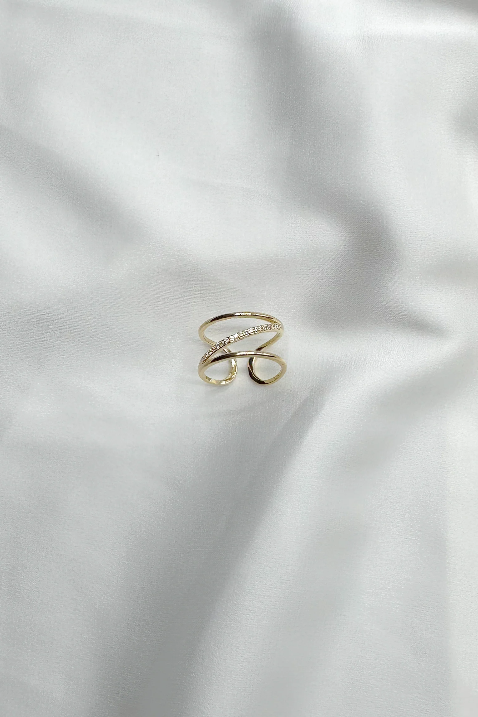 Thea Gold & Rhinestone Bands Ring - Image 3