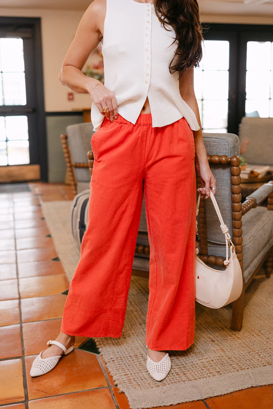 Thea Red Wide Leg Pants - Image 2