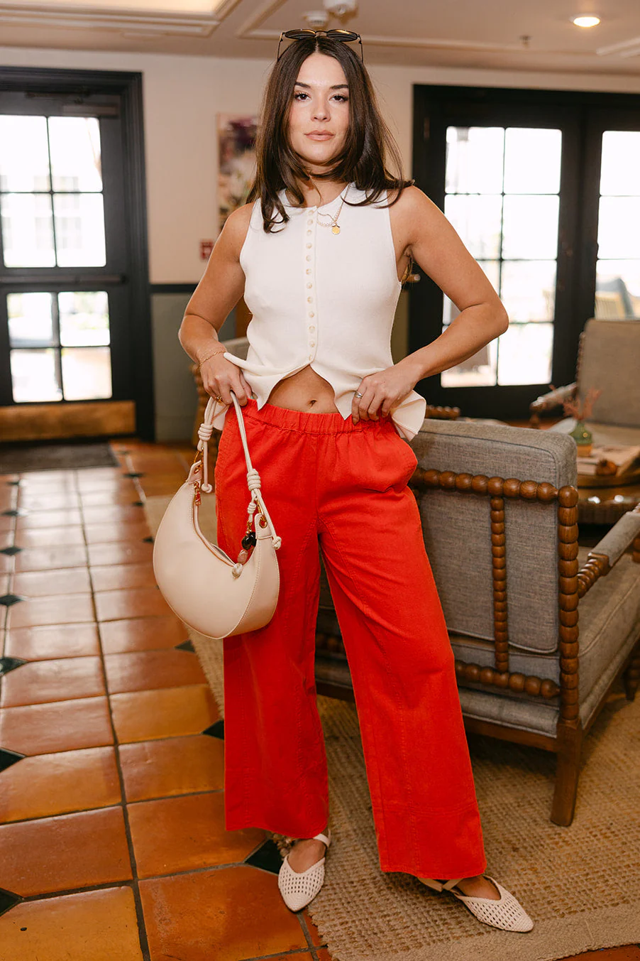 Thea Red Wide Leg Pants - Image 5