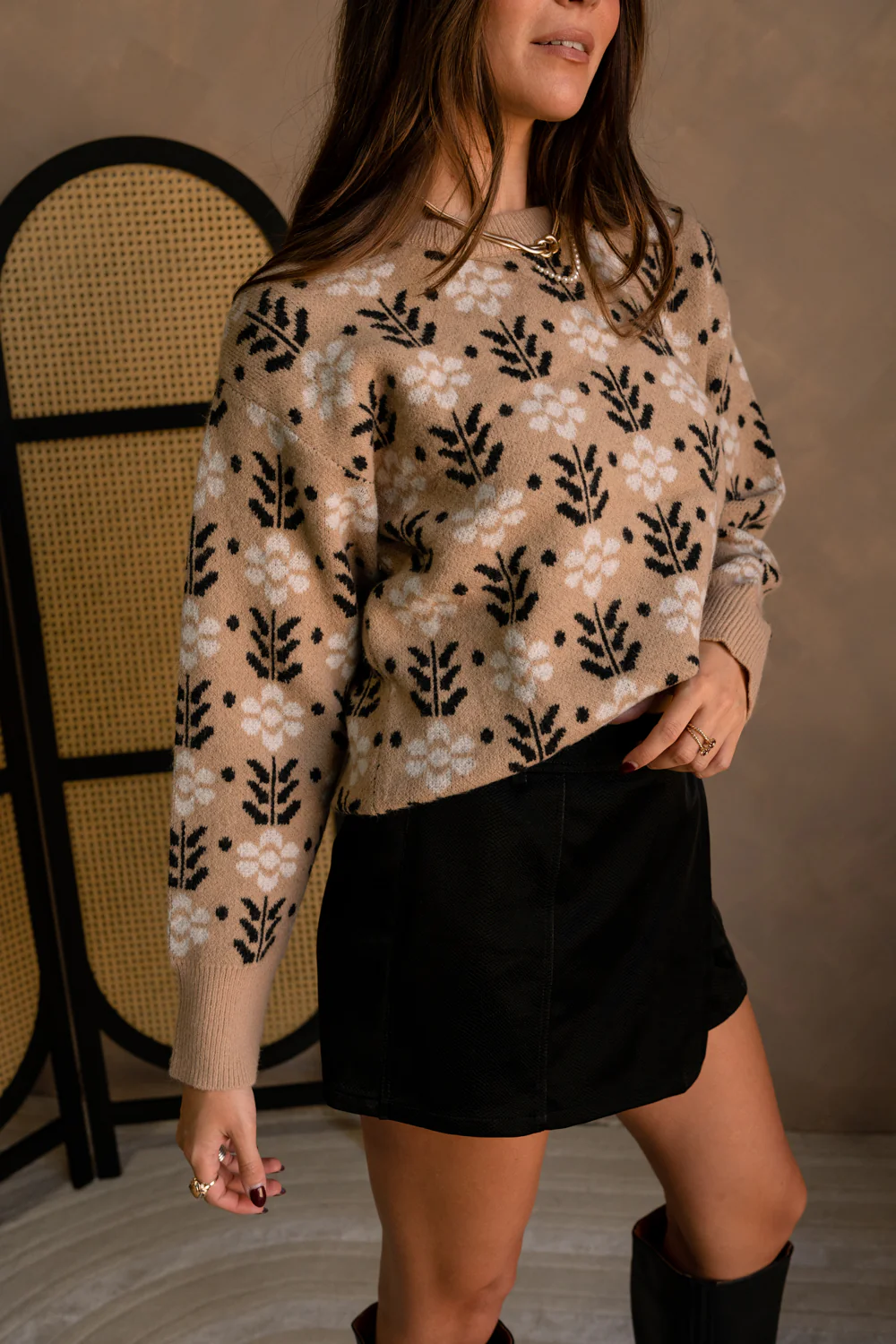 Thea Taupe Multi Floral Knit Sweater - Image 3