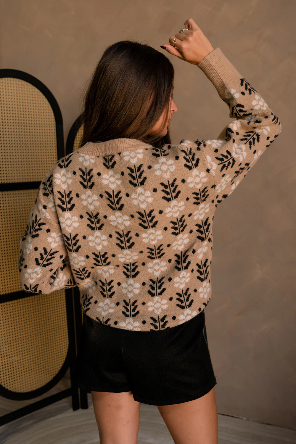 Thea Taupe Multi Floral Knit Sweater - Image 4