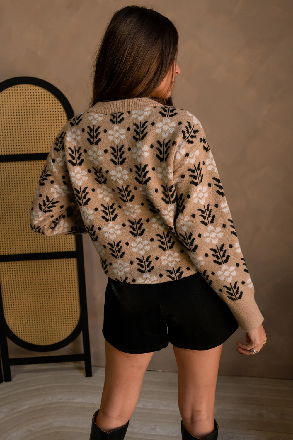 Thea Taupe Multi Floral Knit Sweater - Image 7
