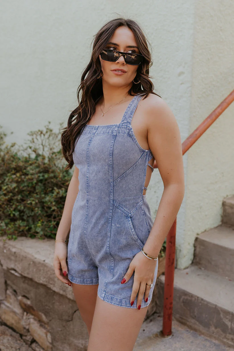Theresa Washed Denim Adjustable Sleeveless Romper - Image 5