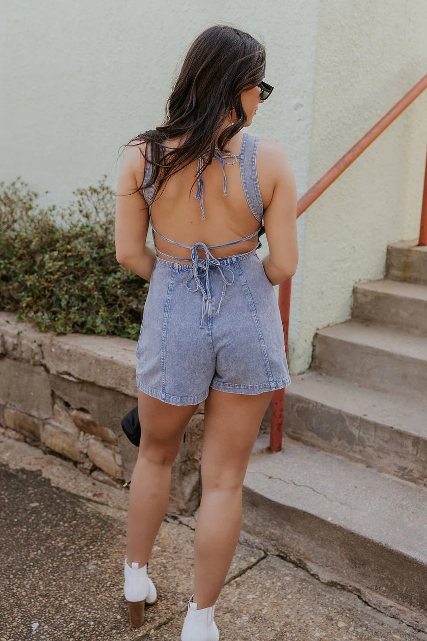 Theresa Washed Denim Adjustable Sleeveless Romper - Image 8