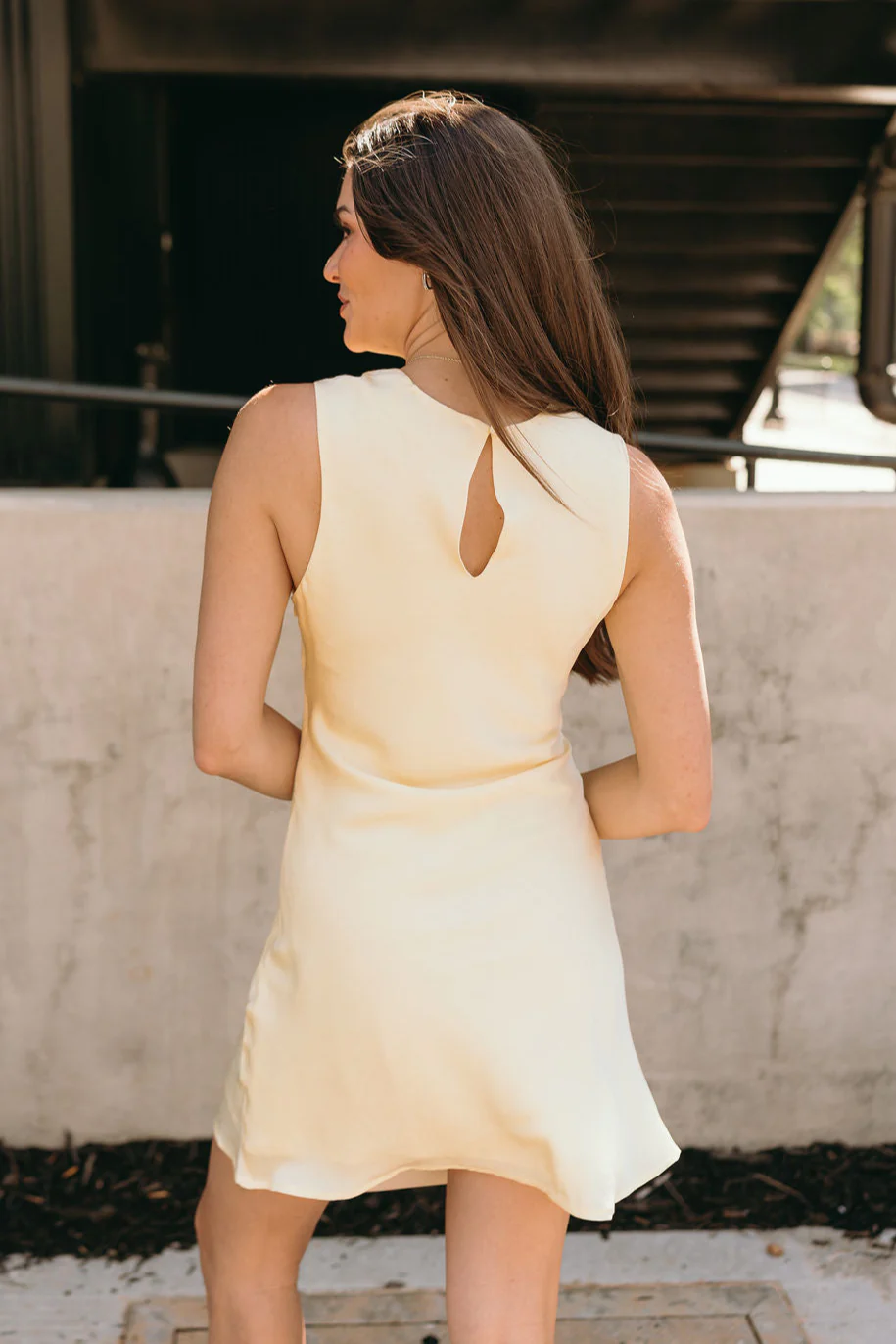 Tiana Yellow Satin Cowl Neck Mini Dress - Image 11