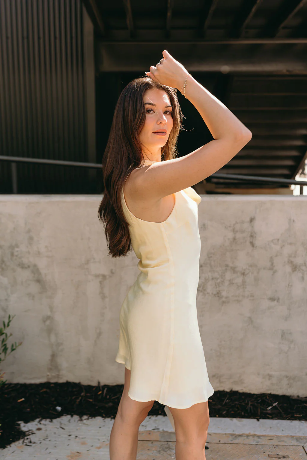 Tiana Yellow Satin Cowl Neck Mini Dress - Image 7