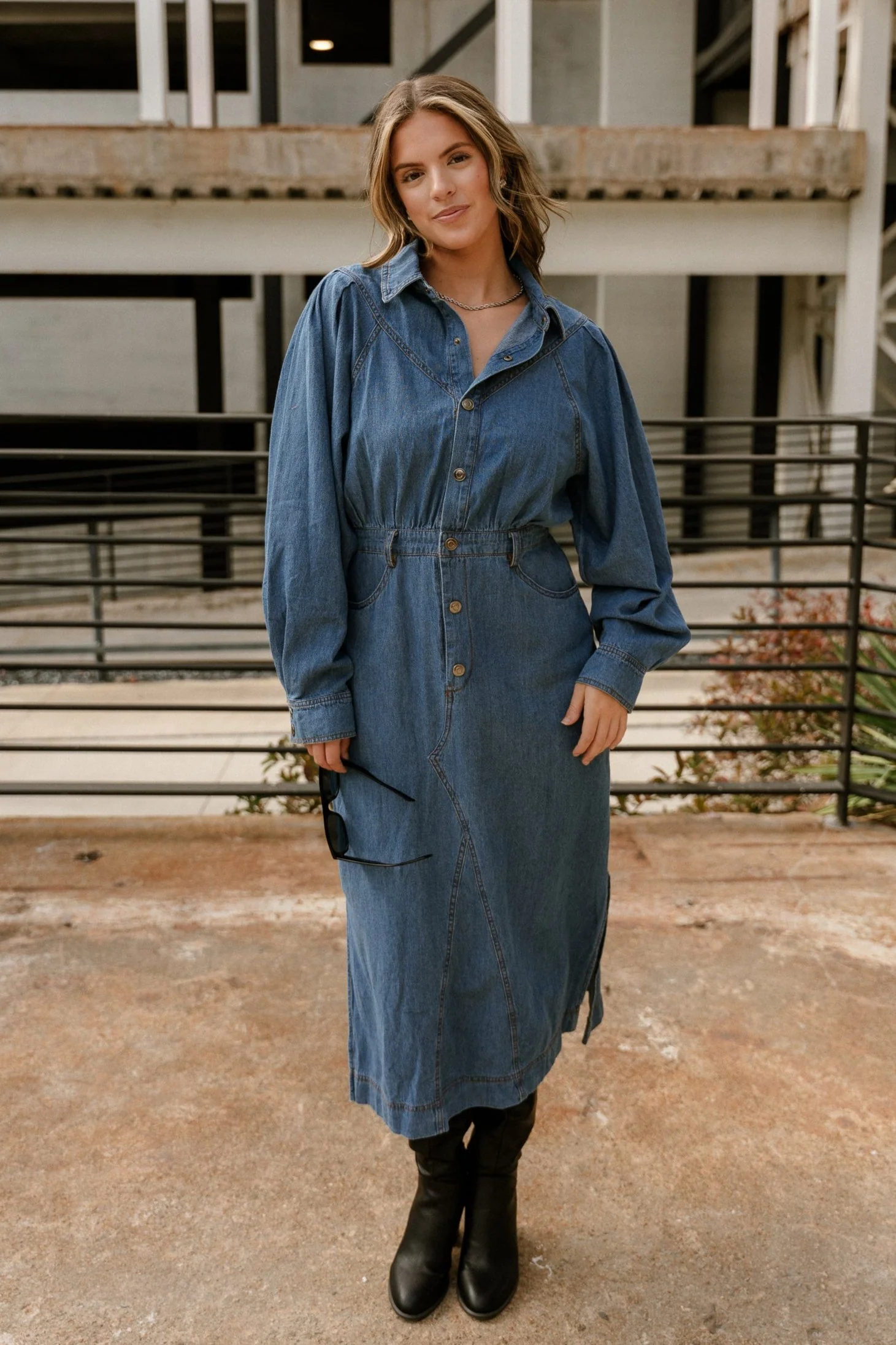 Tianna Blue Denim Midi Dress - Image 4