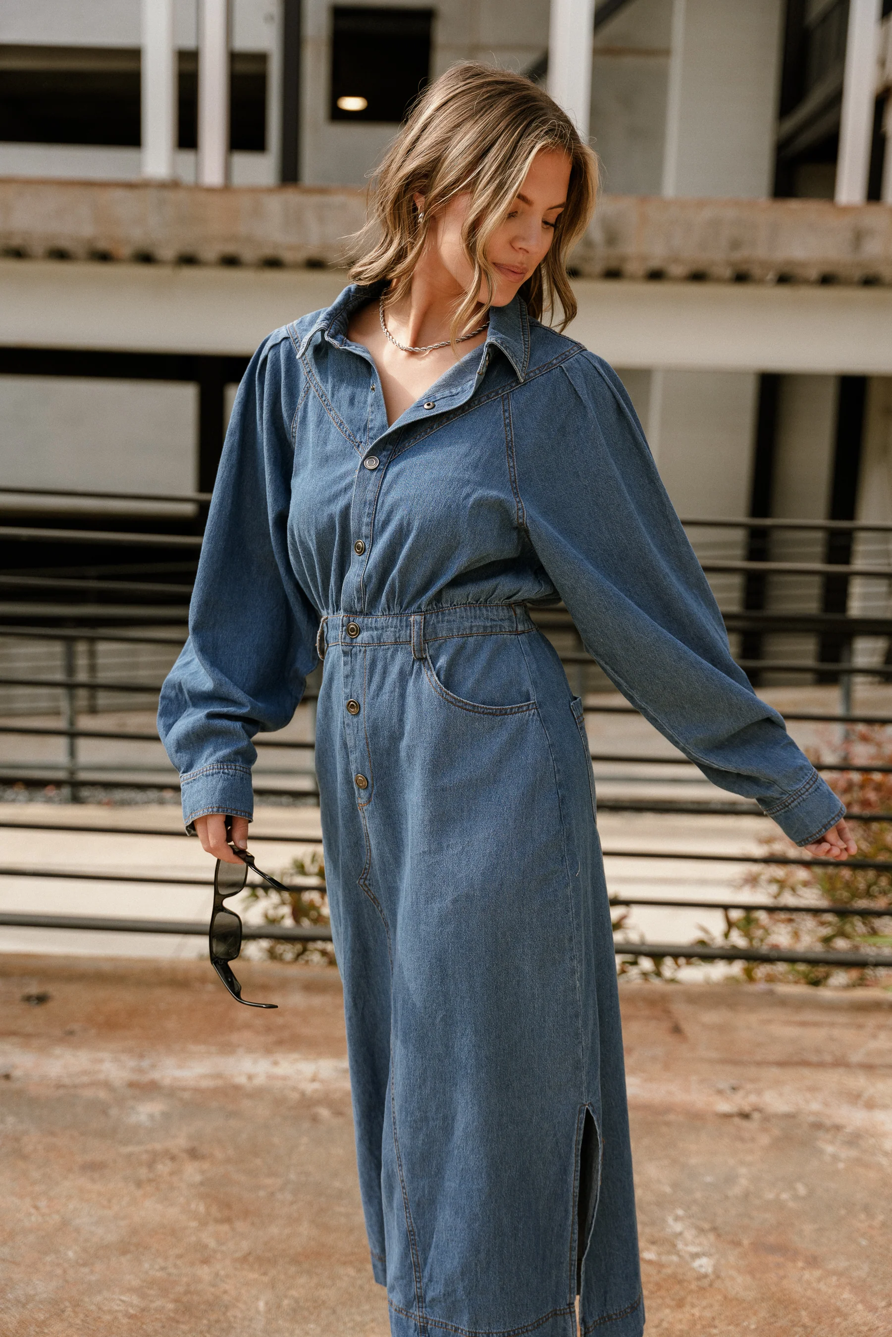 Tianna Blue Denim Midi Dress - Image 6
