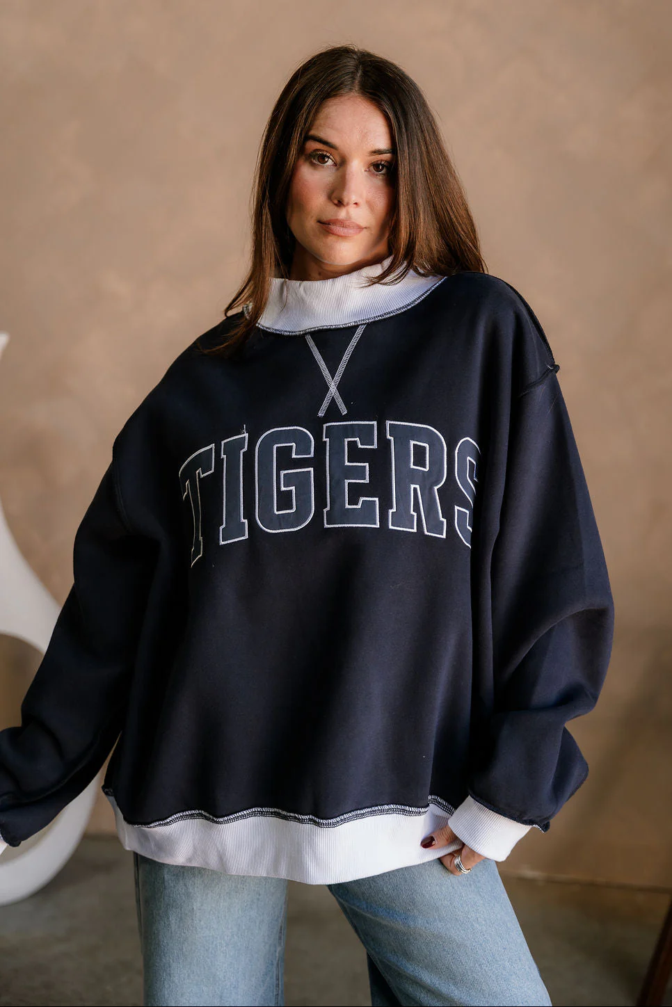 Tigers Navy Blue & White Mock Neck Sweatshirt - Image 2