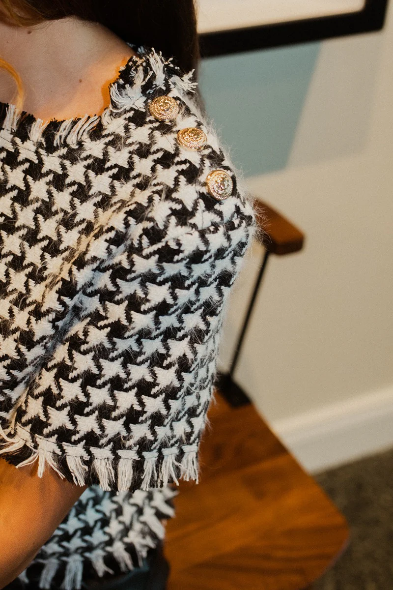 Timeless Houndstooth Fringe Top - Image 4