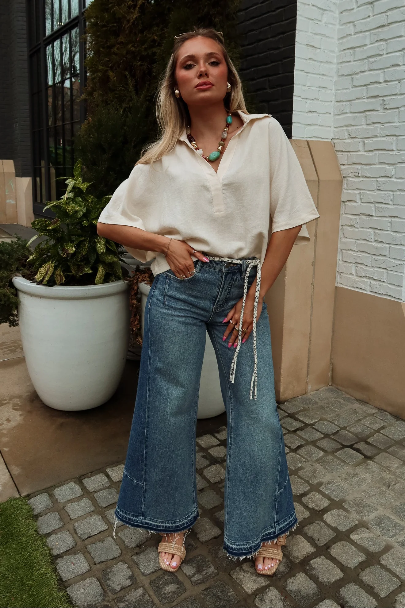 Tinsley Cream Collared Short Sleeve Top - Image 6